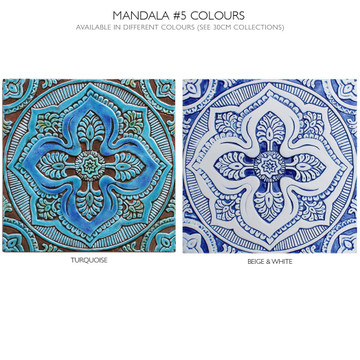 Large ceramic tile handmade in Spain. Blue and white decorative tile for kitchens, bathrooms or outdoor wall art.