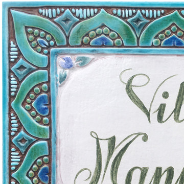 House sign made from ceramic (turquoise with green pigmented border) 3