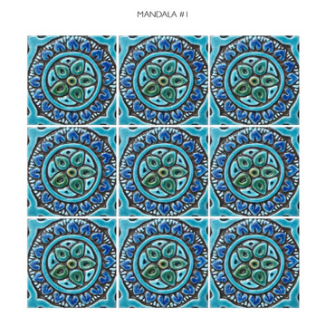 Handmade tile turquoise Mandala #1 [10cm/3.9"]