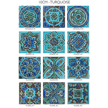 Handmade tile turquoise Mandala #3 [10cm/3.9"]