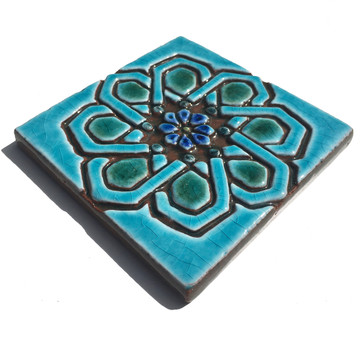 Handmade tile turquoise moroccan #2 [10cm/3.9"]