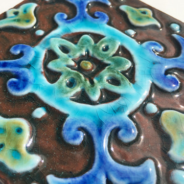 Handmade tile turquoise Spanish #1 [10cm/3.9"]