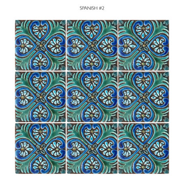 Handmade tile turquoise Spanish #2 [10cm/3.9"]