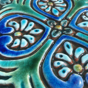 Handmade tile turquoise Spanish #2 [10cm/3.9"]