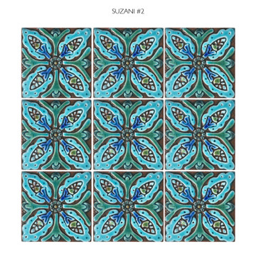 Handmade tile turquoise Suzani #2 [10cm/3.9"]