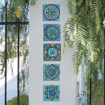 Handmade tile turquoise Suzani #3 [10cm/3.9"]