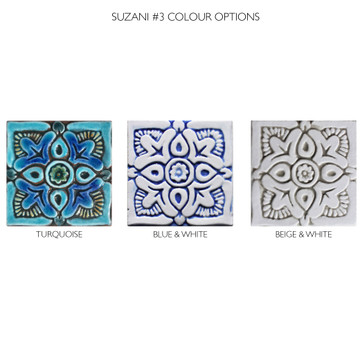 Handmade tile turquoise Suzani #3 [10cm/3.9"]