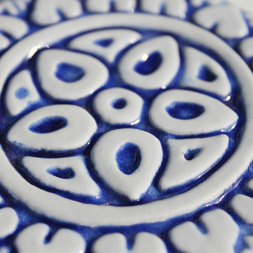 Handmade tile blue white Mandala #1 [10cm/3.9"]