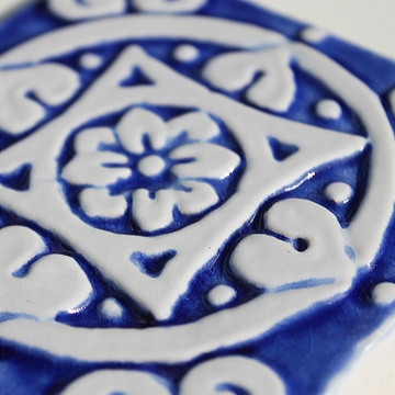 Handmade tile blue white Mandala #2 [10cm/3.9"]