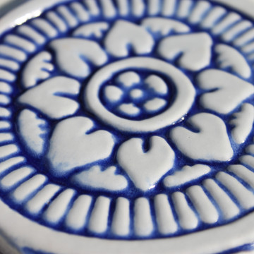 Handmade tile blue white Mandala #3 [10cm/3.9"]