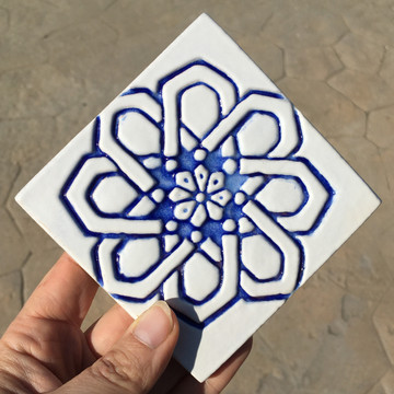 Handmade tile blue white Moroccan #2 [10cm/3.9"]