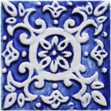 Handmade tile blue white Spanish #1 [10cm/3.9"]