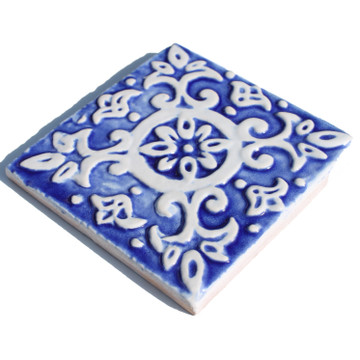 Handmade tile blue white Spanish #1 [10cm/3.9"]