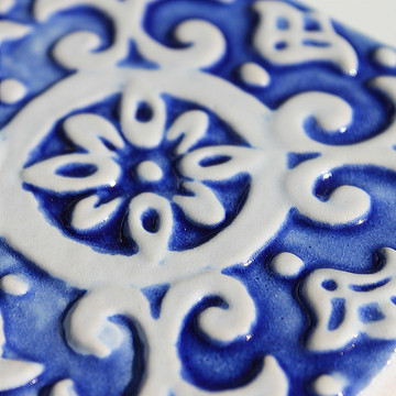 Handmade tile blue white Spanish #1 [10cm/3.9"]