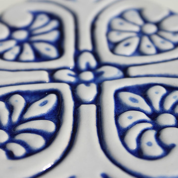 Handmade tile blue white Spanish #2 [10cm/3.9"]