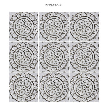 Handmade tile beige white Mandala #1 [10cm/3.9"]