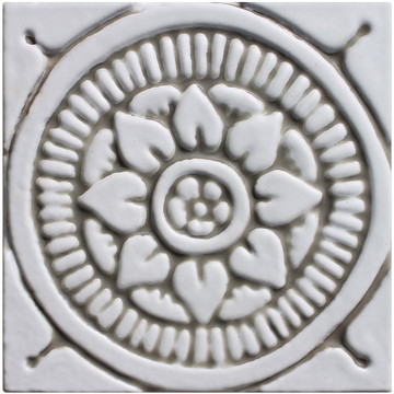 Handmade tile beige white Mandala #3 [10cm/3.9"]