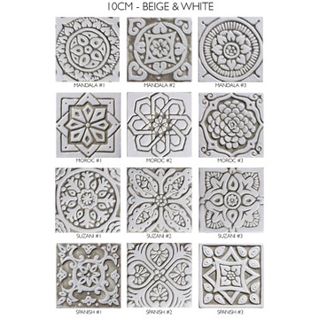 Handmade tile beige white Moroccan #2 [10cm/3.9"]