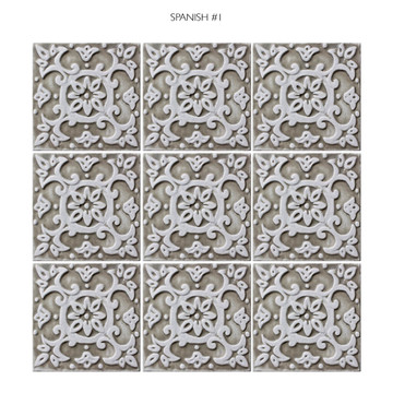 Handmade tile beige white Spanish #1 [10cm/3.9"]