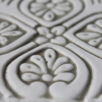 Handmade tile beige white Spanish #2 [10cm/3.9"]