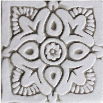 Handmade tile beige white Suzani #3 [10cm/3.9"]