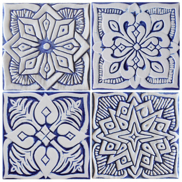 Handmade tile blue white moroccan #4 [15cm/5.9"]