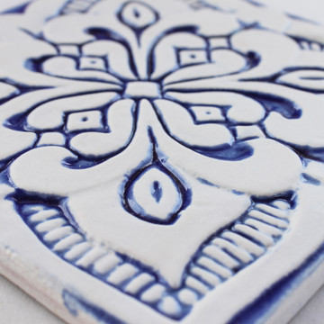 Handmade tile blue white moroccan #4 [15cm/5.9"]