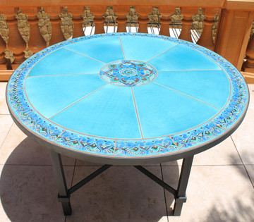 Handmade tile mosaic tabletop mandala dining