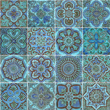 Spanish tile turquoise collection pattern