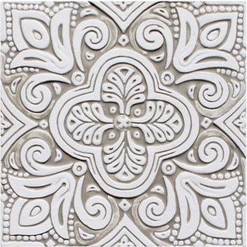 Spanish tile #4, Large beige and white handmade tile