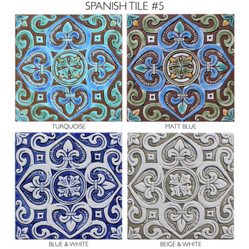 Spanish tile #5, Large beige and white handmade tile colour options
