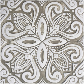 Spanish tile #8, Large beige and white handmade tile