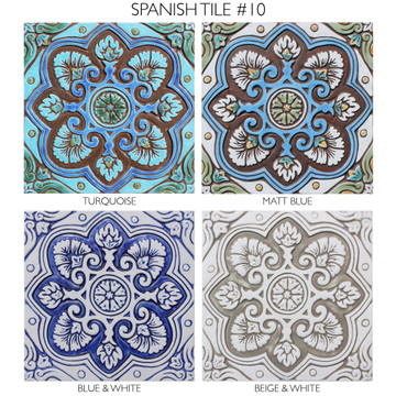 Spanish tile #10, Large beige and white handmade tile colour options