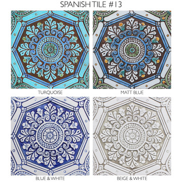 Spanish tile #13, Large beige and white handmade tile colour options