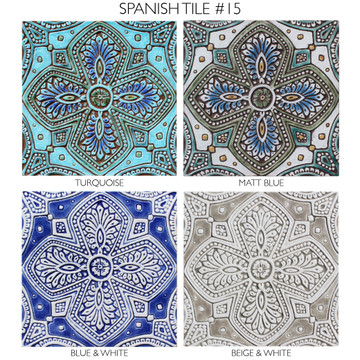Spanish tile #15, Large beige and white handmade tile - colour options