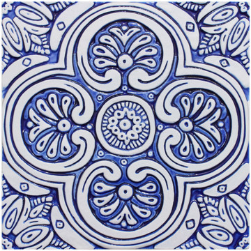 Blue and white Spanish tile, handmade by Gvega ceramica