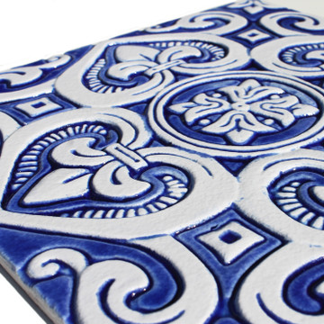 Large blue and white tile, Spanish tile close up detail