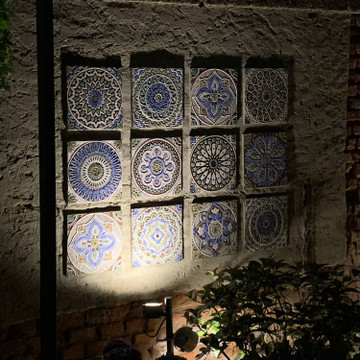 Ceramic wall art installation, garden decor 12 tiles