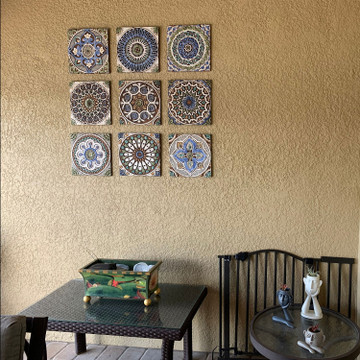 Ceramic wall art installation, garden decor 9 tiles terrace