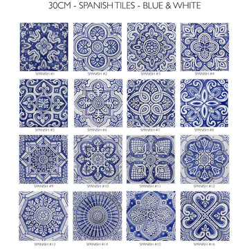 Large blue and white Spanish tiles designs