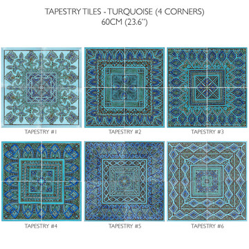 Large tapestry tile wall art - turquoise - 4 corner tiles