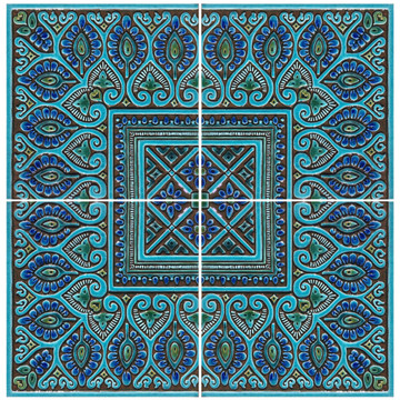 Tapestry tile #3 - 4 corner tiles - turquoise