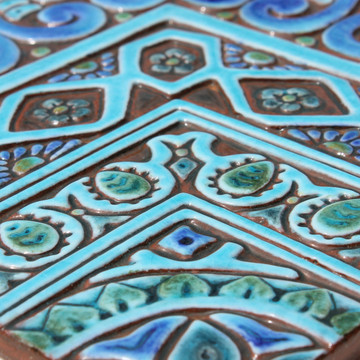 Large tapestry tile ceramic wall art - turquoise