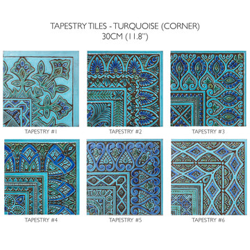 Large tapestry tile wall art - turquoise - corners