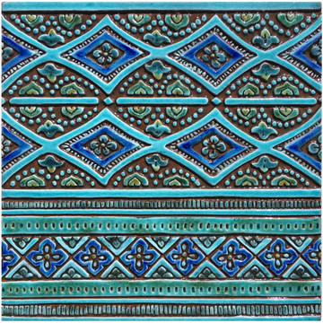 Large tapestry tile ceramic wall art - turquoise