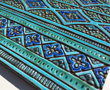 Large tapestry tile ceramic wall art - turquoise