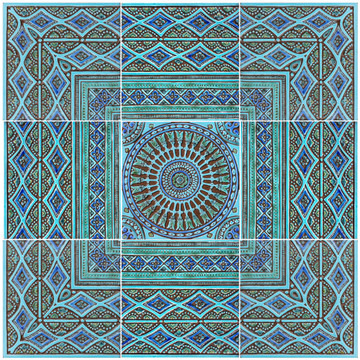 Large tapestry tile ceramic wall art - turquoise