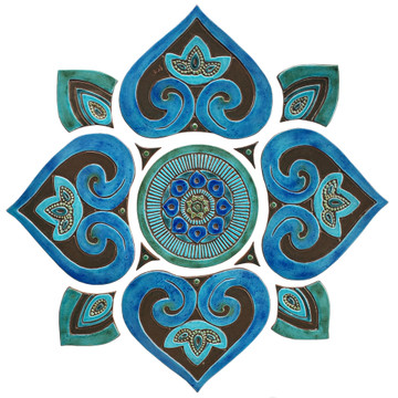 Showing extra space between pieces - Ceramic mural with mandala design, handmade tile art by gvega