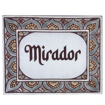 House sign made from ceramic. Address plaque hand painted with custom text. Handmade Spanish tile for house entrance.