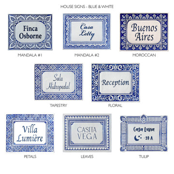 House sign made from ceramic. Address plaque hand painted with custom text. Handmade Spanish tile for house entrance.